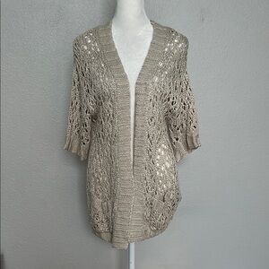 Gina Large Weave Open Front Cardigan Beige Size Small